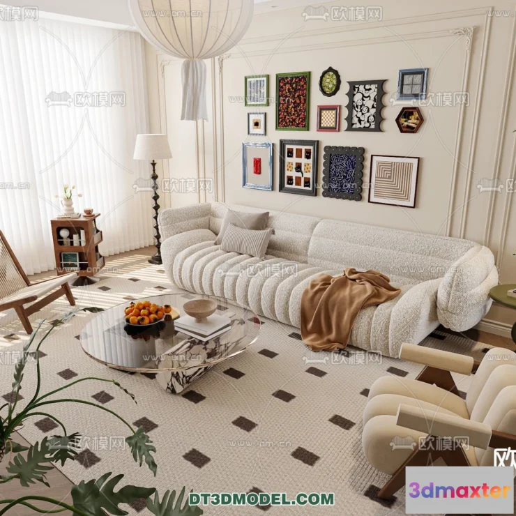 1363882 - Sofa 3D Model with Cream Color - Furniture 3DS Max - 024 3D Max