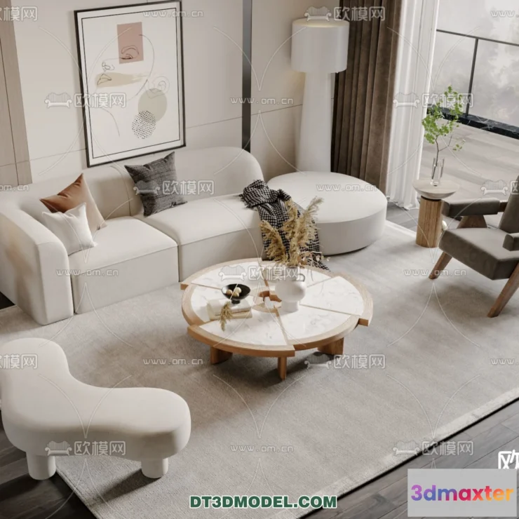 1363945 - Sofa 3D Model with Cream Color - Furniture 3DS Max - 025 3D Max