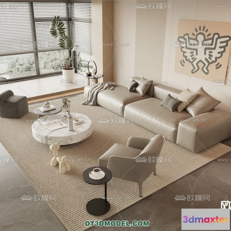 1364083 - Sofa 3D Model with Cream Color - Furniture 3DS Max - 027 3D Max