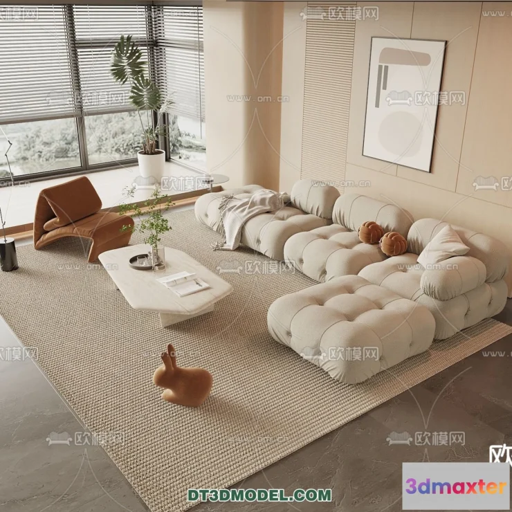 1364284 - Sofa 3D Model with Cream Color - Furniture 3DS Max - 030 3D Max