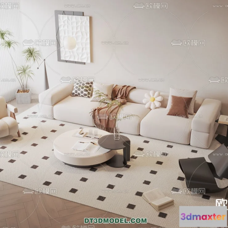 1364422 - Sofa 3D Model with Cream Color - Furniture 3DS Max - 032 3D Max