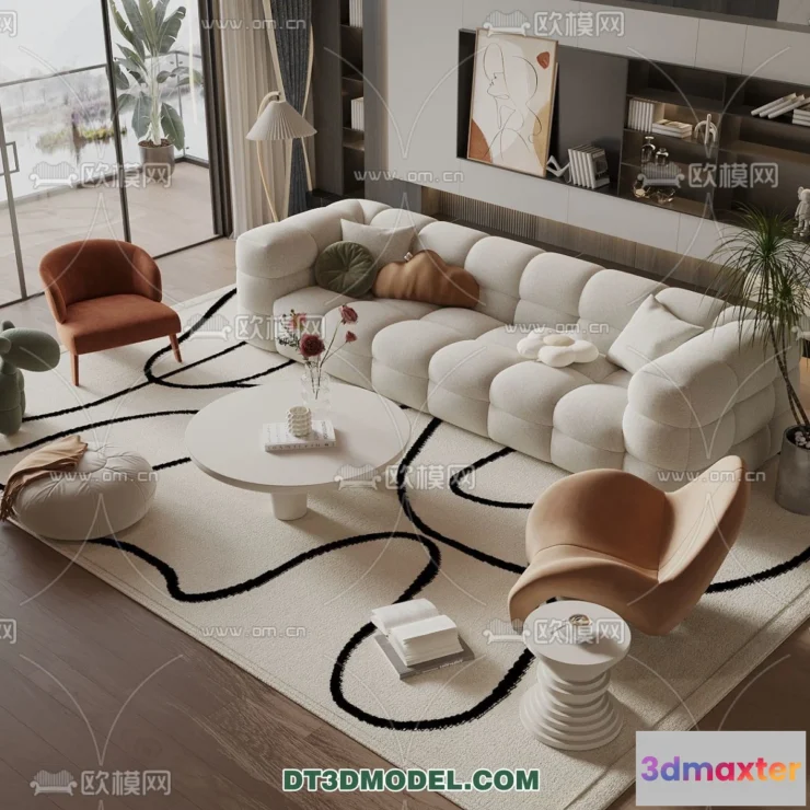 1364852 - Sofa 3D Model with Cream Color - Furniture 3DS Max - 038 3D Max