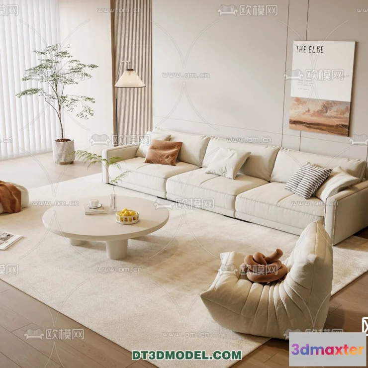 1364923 - Sofa 3D Model with Cream Color - Furniture 3DS Max - 039 3D Max