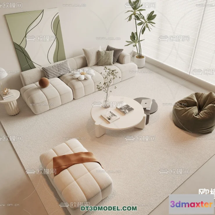 1364992 - Sofa 3D Model with Cream Color - Furniture 3DS Max - 040 3D Max