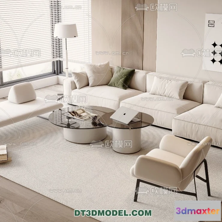 1365120 - Sofa 3D Model with Cream Color - Furniture 3DS Max - 042 3D Max