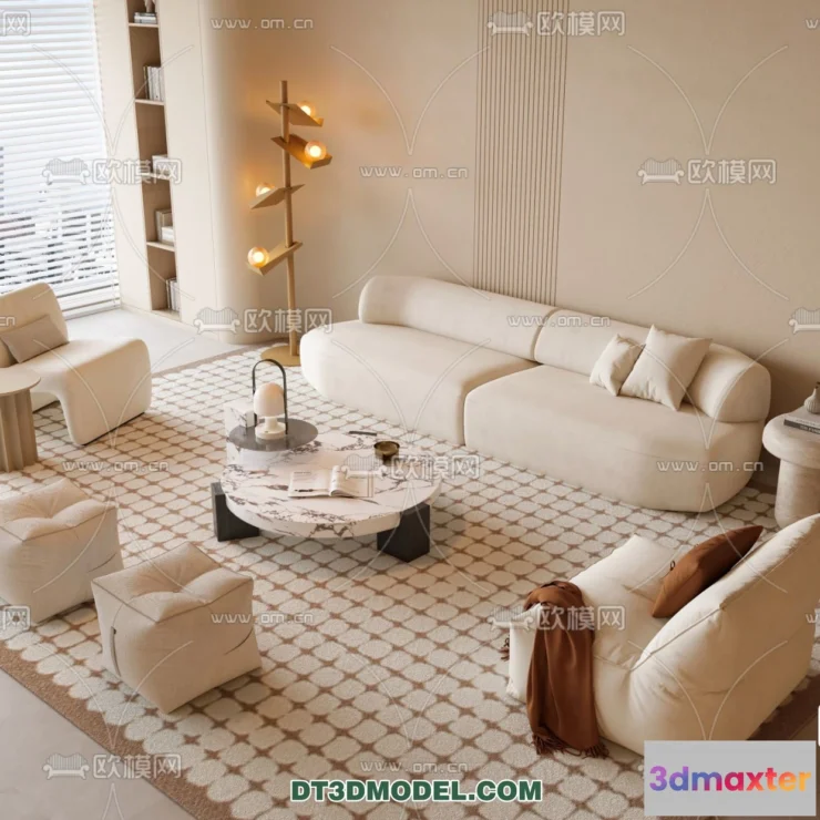 1365196 - Sofa 3D Model with Cream Color - Furniture 3DS Max - 043 3D Max