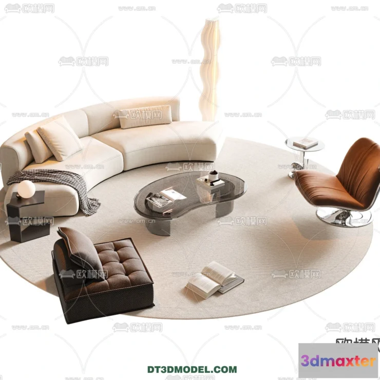 1365345 - Sofa 3D Model with Cream Color - Furniture 3DS Max - 045 3D Max