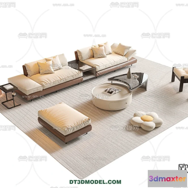 1365496 - Sofa 3D Model with Cream Color - Furniture 3DS Max - 047 3D Max