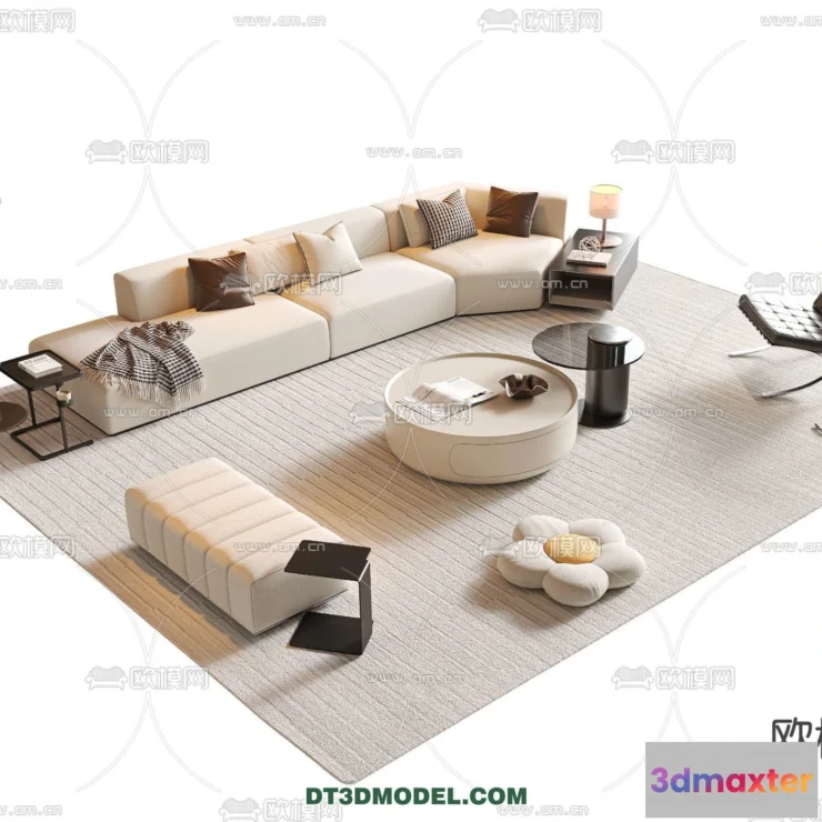 1365572 - Sofa 3D Model with Cream Color - Furniture 3DS Max - 048 3D Max