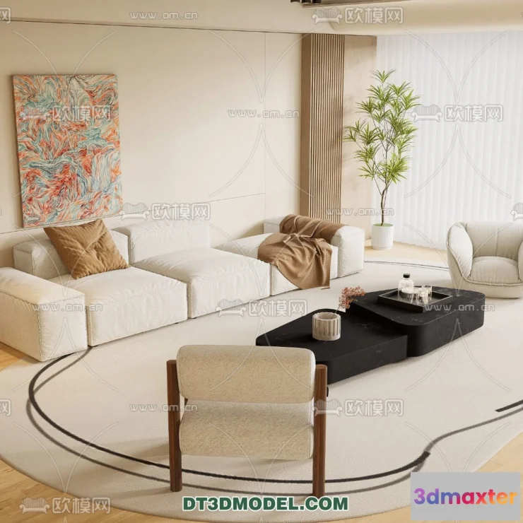 1365644 - Sofa 3D Model with Cream Color - Furniture 3DS Max - 049 3D Max