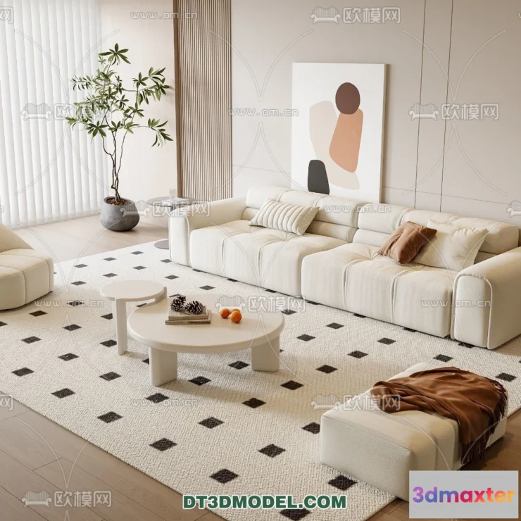 1365908 - Sofa 3D Model with Cream Color - Furniture 3DS Max - 053 3D Max