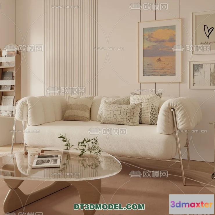 1366040 - Sofa 3D Model with Cream Color - Furniture 3DS Max - 055 3D Max