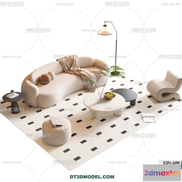 1366309 - Sofa 3D Model with Cream Color - Furniture 3DS Max - 059 3D Max