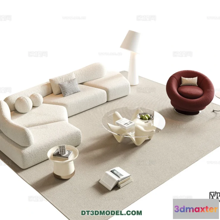 1366444 - Sofa 3D Model with Cream Color - Furniture 3DS Max - 061 3D Max