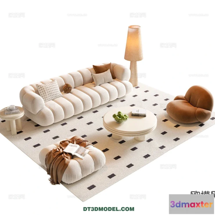 1366640 - Sofa 3D Model with Cream Color - Furniture 3DS Max - 064 3D Max