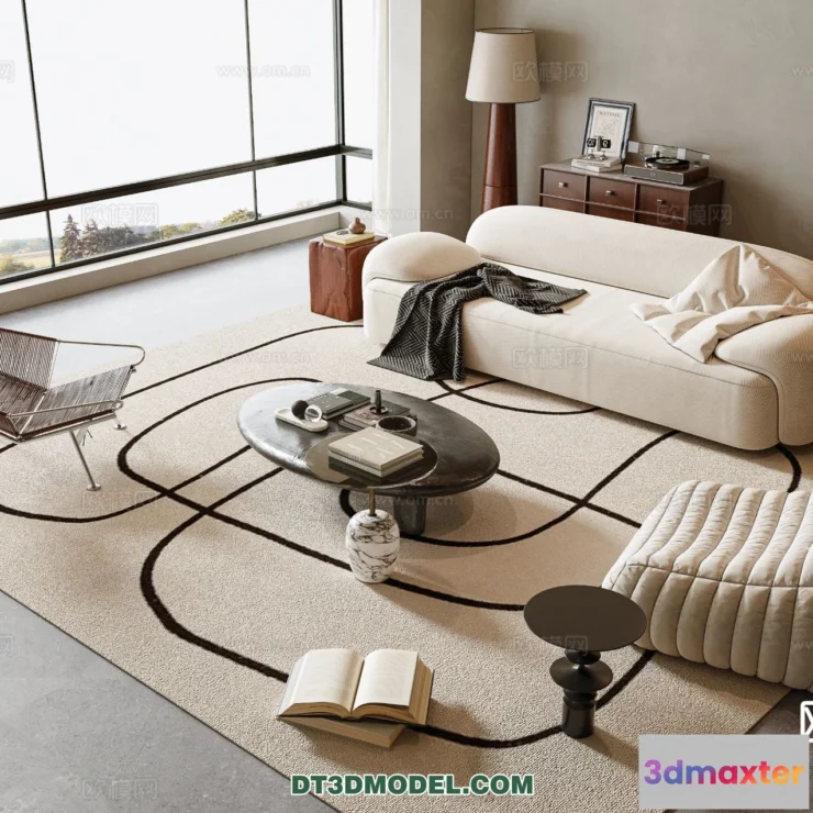 1366706 - Sofa 3D Model with Cream Color - Furniture 3DS Max - 065 3D Max