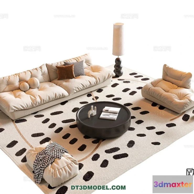 1366970 - Sofa 3D Model with Cream Color - Furniture 3DS Max - 069 3D Max