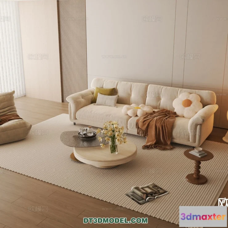 1367099 - Sofa 3D Model with Cream Color - Furniture 3DS Max - 071 3D Max