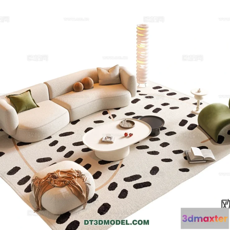 1367587 - Sofa 3D Model with Cream Color - Furniture 3DS Max - 078 3D Max