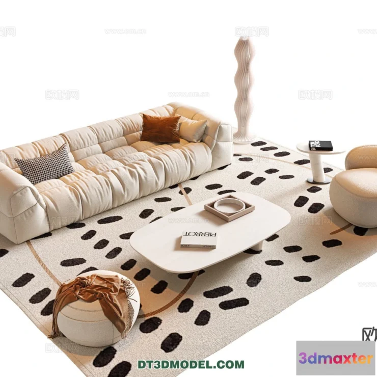 1367662 - Sofa 3D Model with Cream Color - Furniture 3DS Max - 079 3D Max