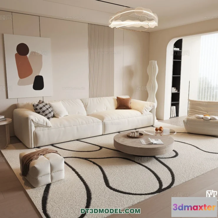 1368078 - Sofa 3D Model with Cream Color - Furniture 3DS Max - 085 3D Max