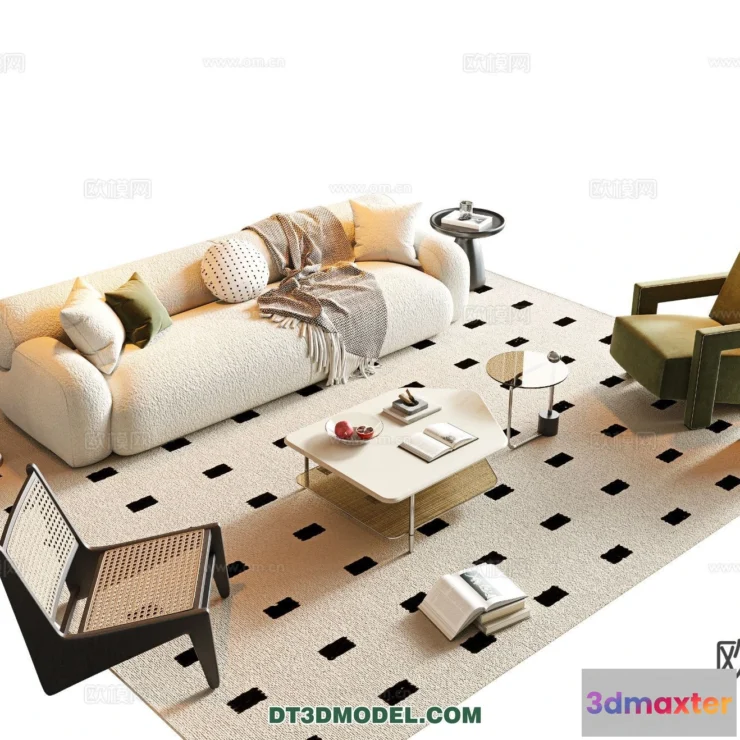 1368355 - Sofa 3D Model with Cream Color - Furniture 3DS Max - 089 3D Max