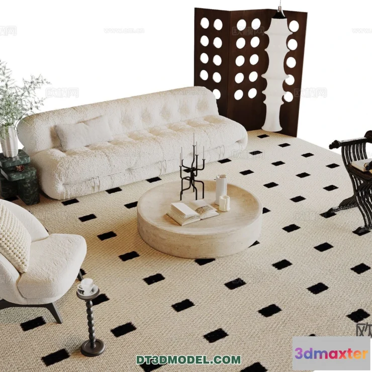 1368616 - Sofa 3D Model with Cream Color - Furniture 3DS Max - 093 3D Max