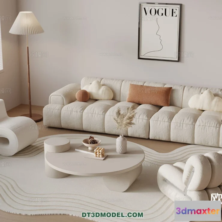 1369023 - Sofa 3D Model with Cream Color - Furniture 3DS Max - 099 3D Max