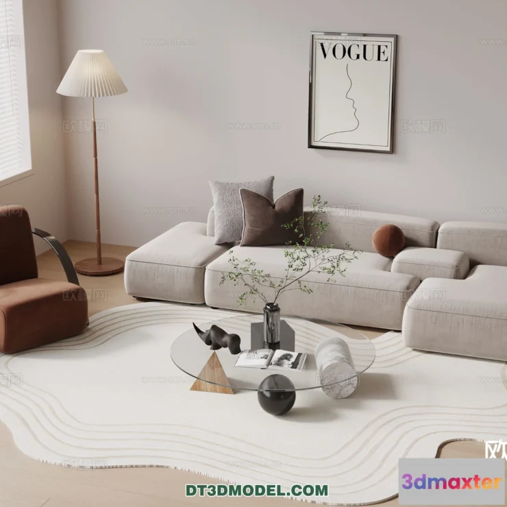 1369088 - Sofa 3D Model with Cream Color - Furniture 3DS Max - 100 3D Max