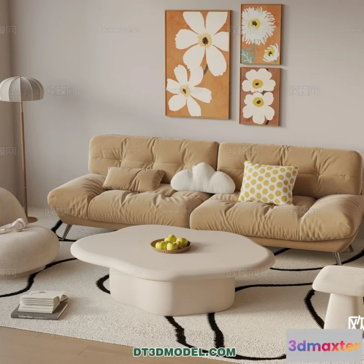 1369162 - Sofa 3D Model with Cream Color - Furniture 3DS Max - 101 3D Max