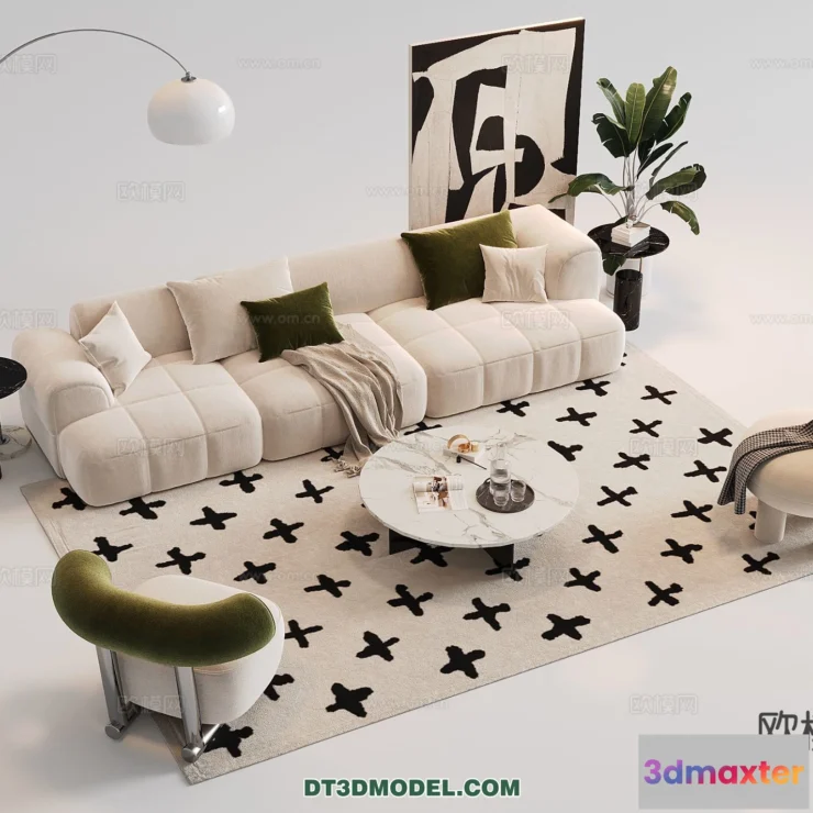 1369712 - Sofa 3D Model with Cream Color - Furniture 3DS Max - 109 3D Max