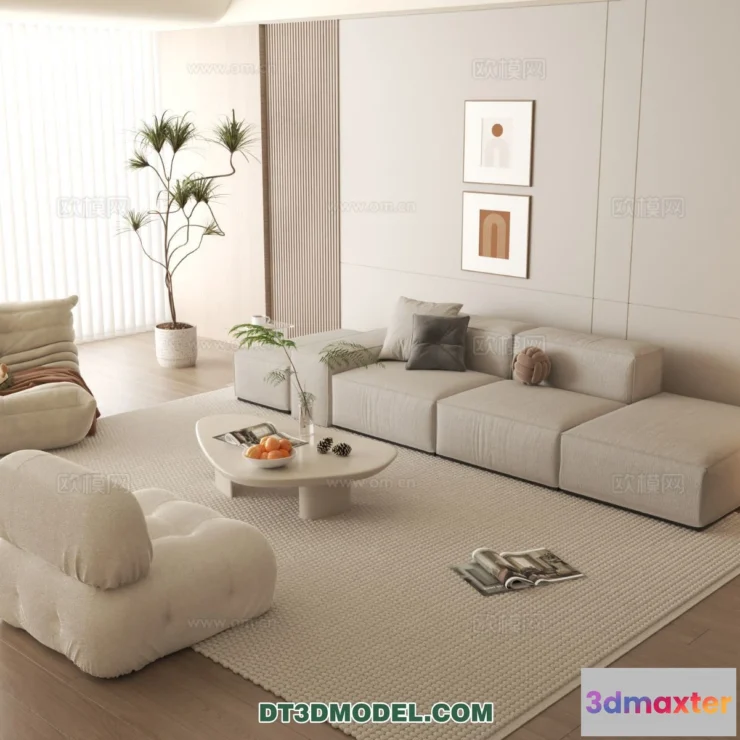 1370072 - Sofa 3D Model with Cream Color - Furniture 3DS Max - 114 3D Max