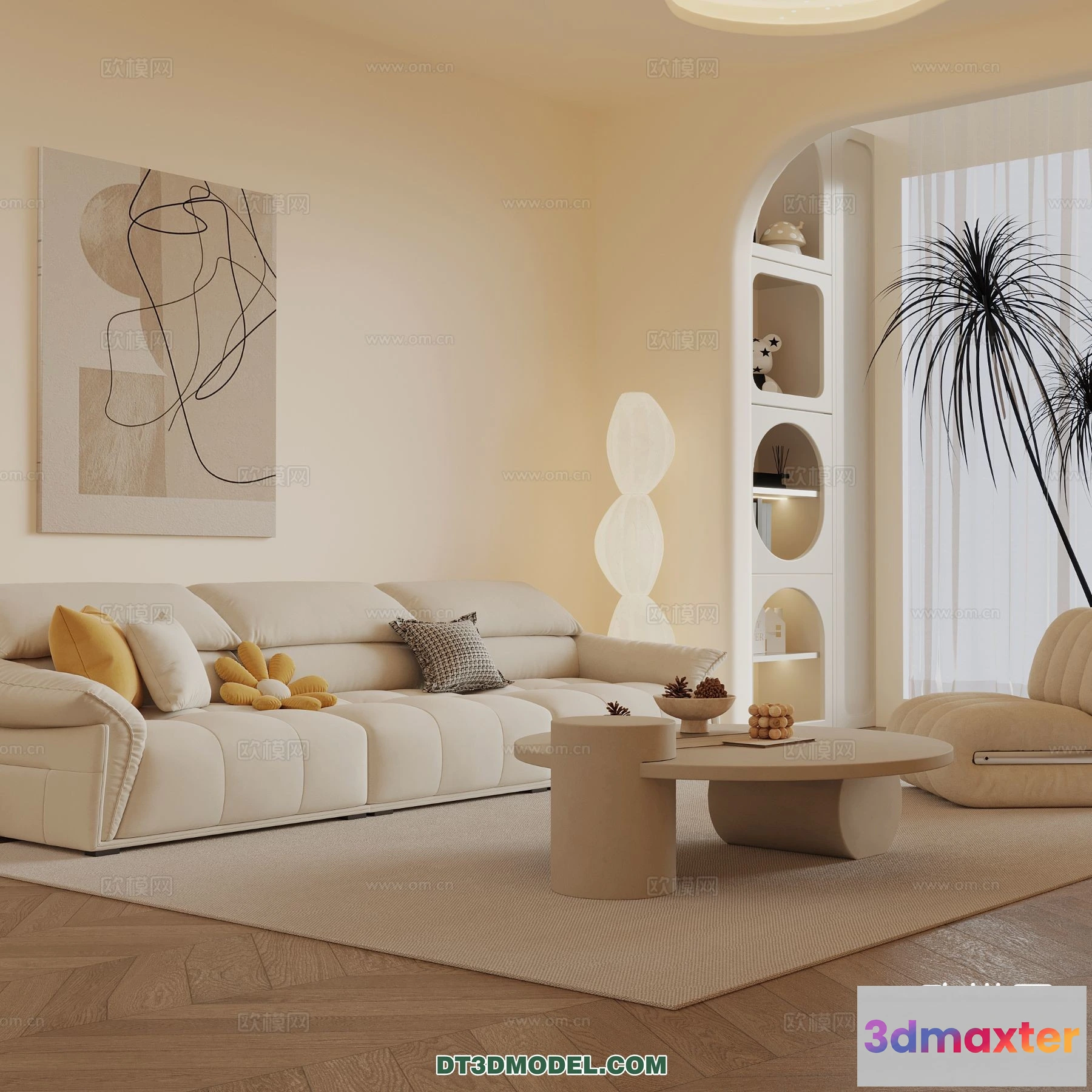 1370355 - Sofa 3D Model with Cream Color - Furniture 3DS Max - 118 3D Max