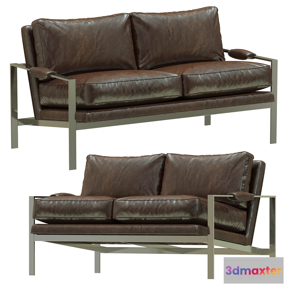 1392826 - Crate and Barrel Milo Baughman Leather Settee 3D Max