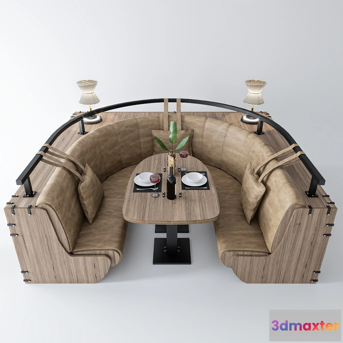 1394552 - Semicircular sofa with table and decor 3D Max