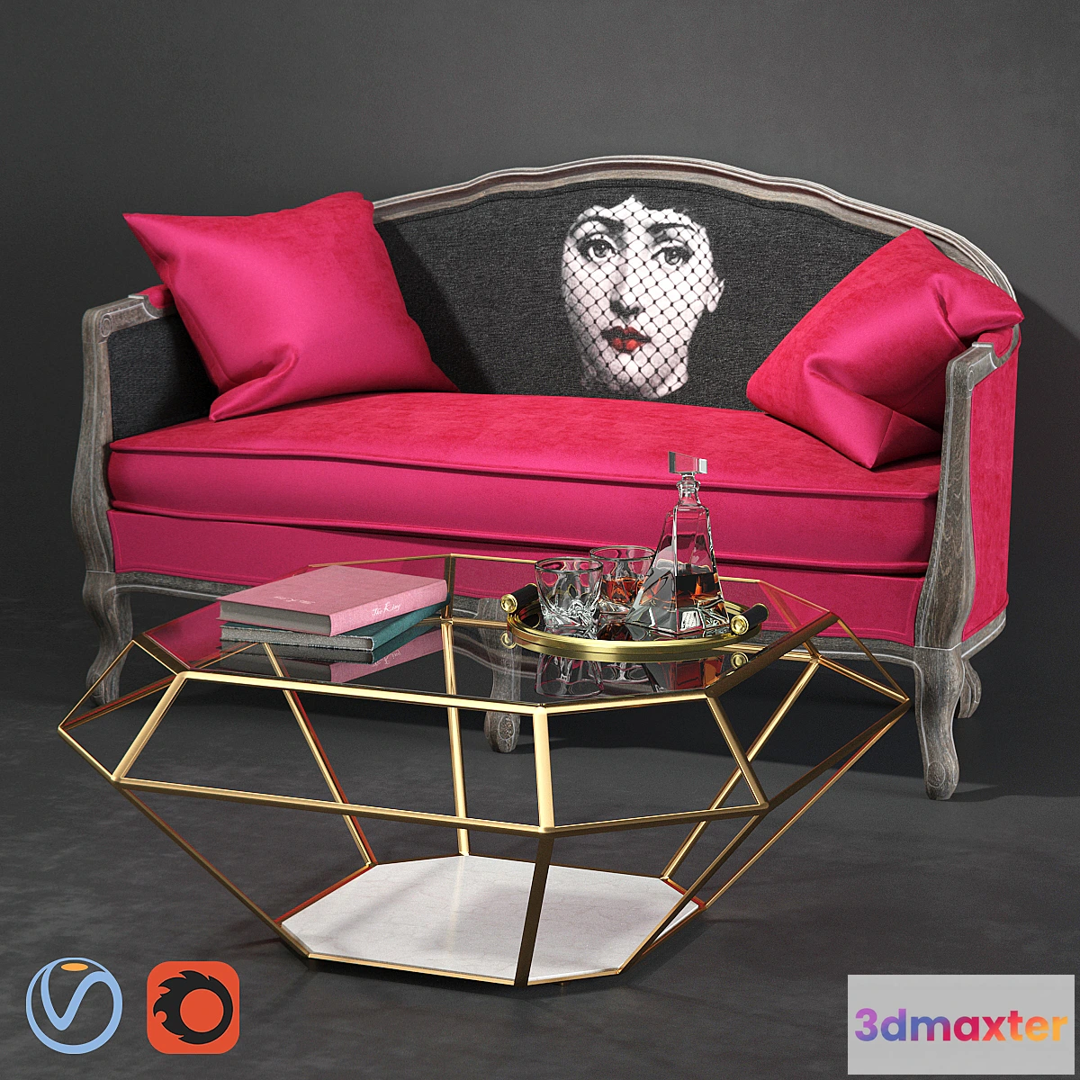 1427428 - Classically Lina Sofa and Eichholtz Table with accessories 3D Max