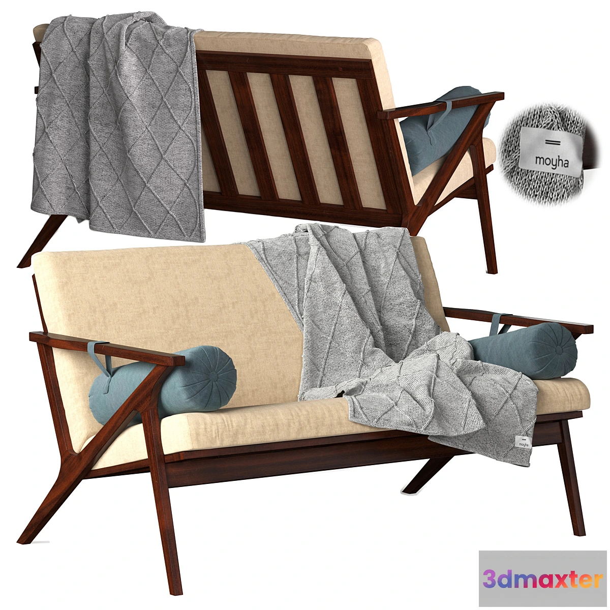 1434106 - Cavett Wood Frame Loveseat 3D Max