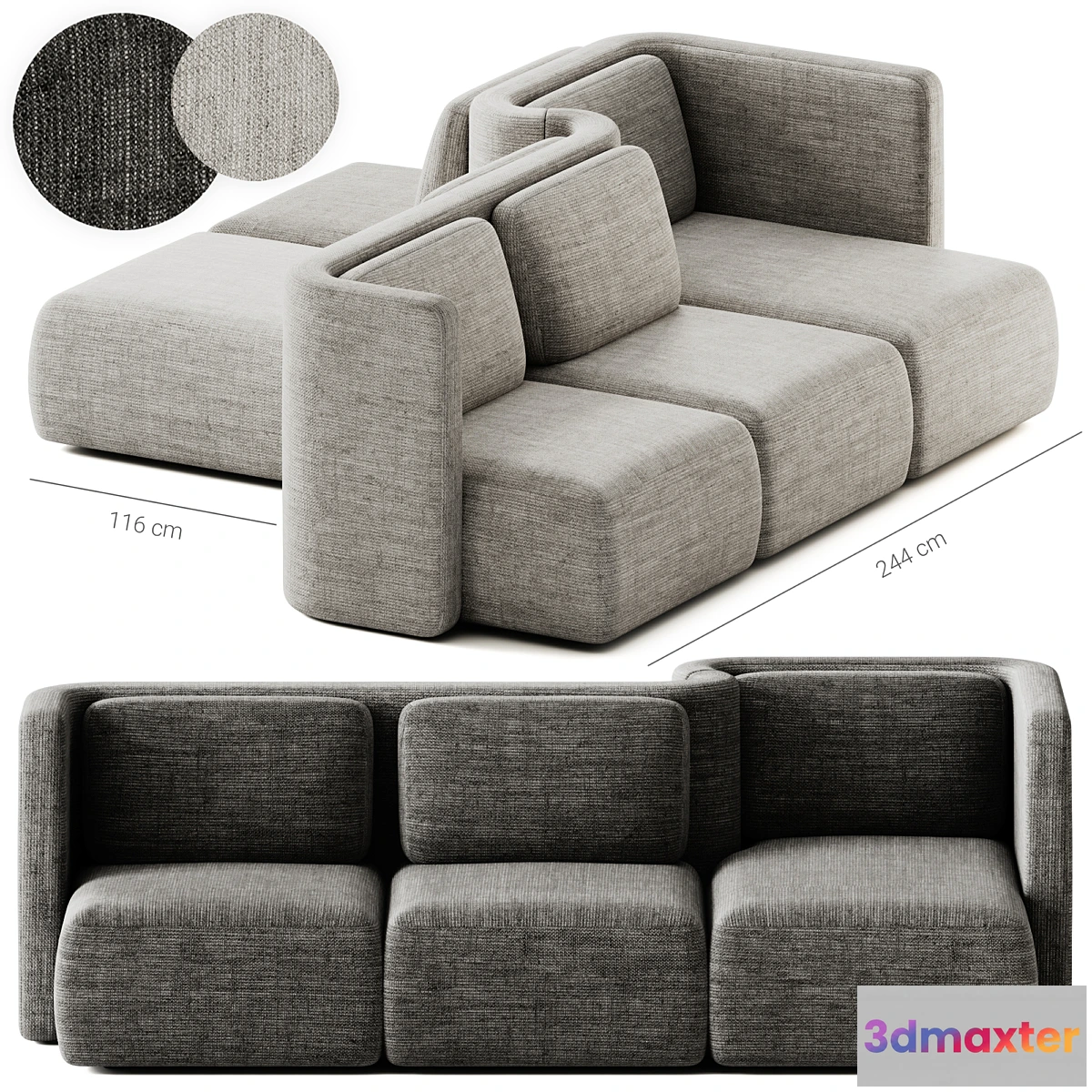 1436670 - GALA Modular fabric sofa Composition 3 by Saba Italia 3D Max