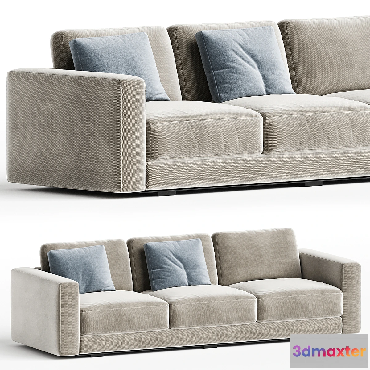 1437632 - Contemporary Slipcovered Living Room Square Arm Pillows Seating 3D Max