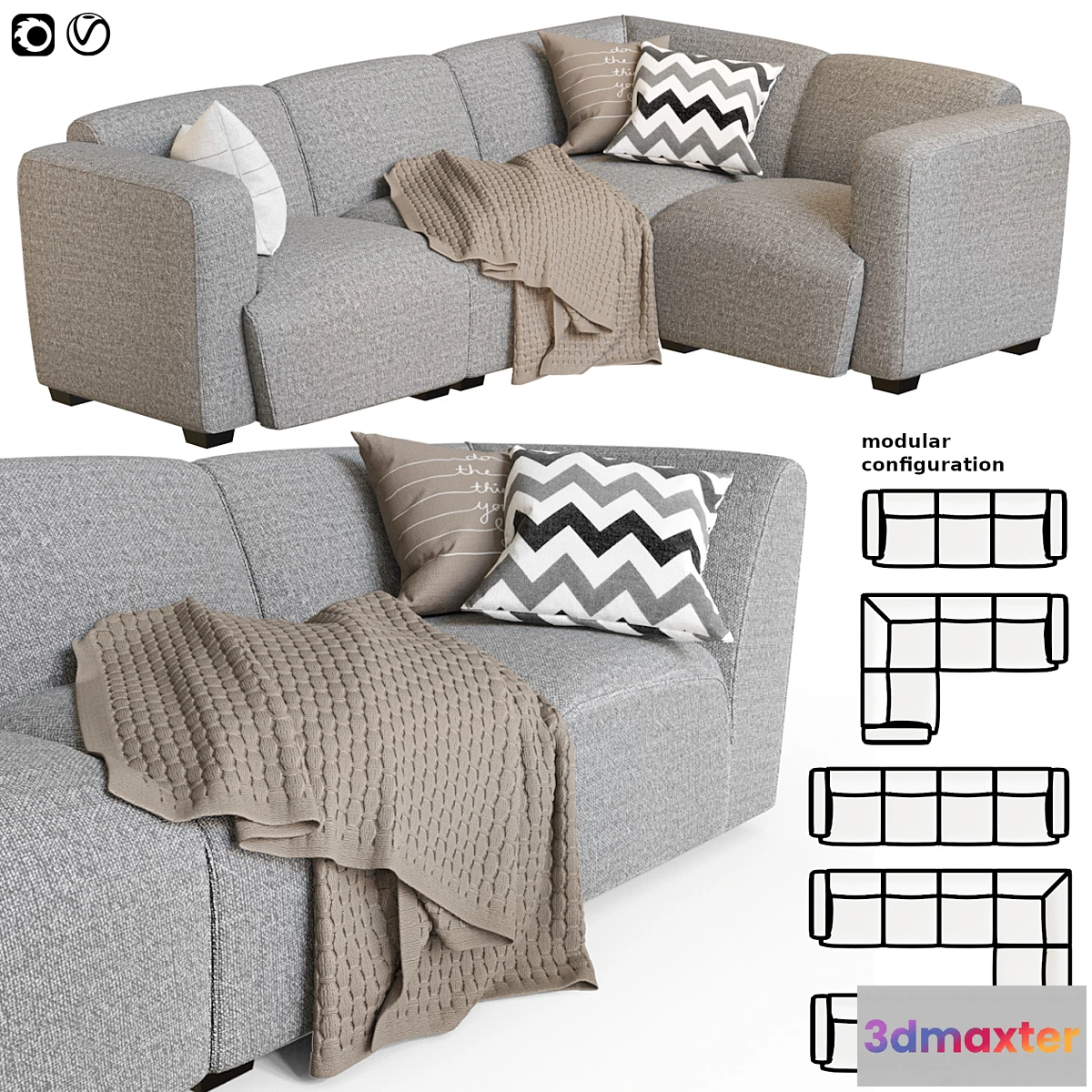 1439226 - Modular sofa La Forma Legara Sofa in gray 3D Max
