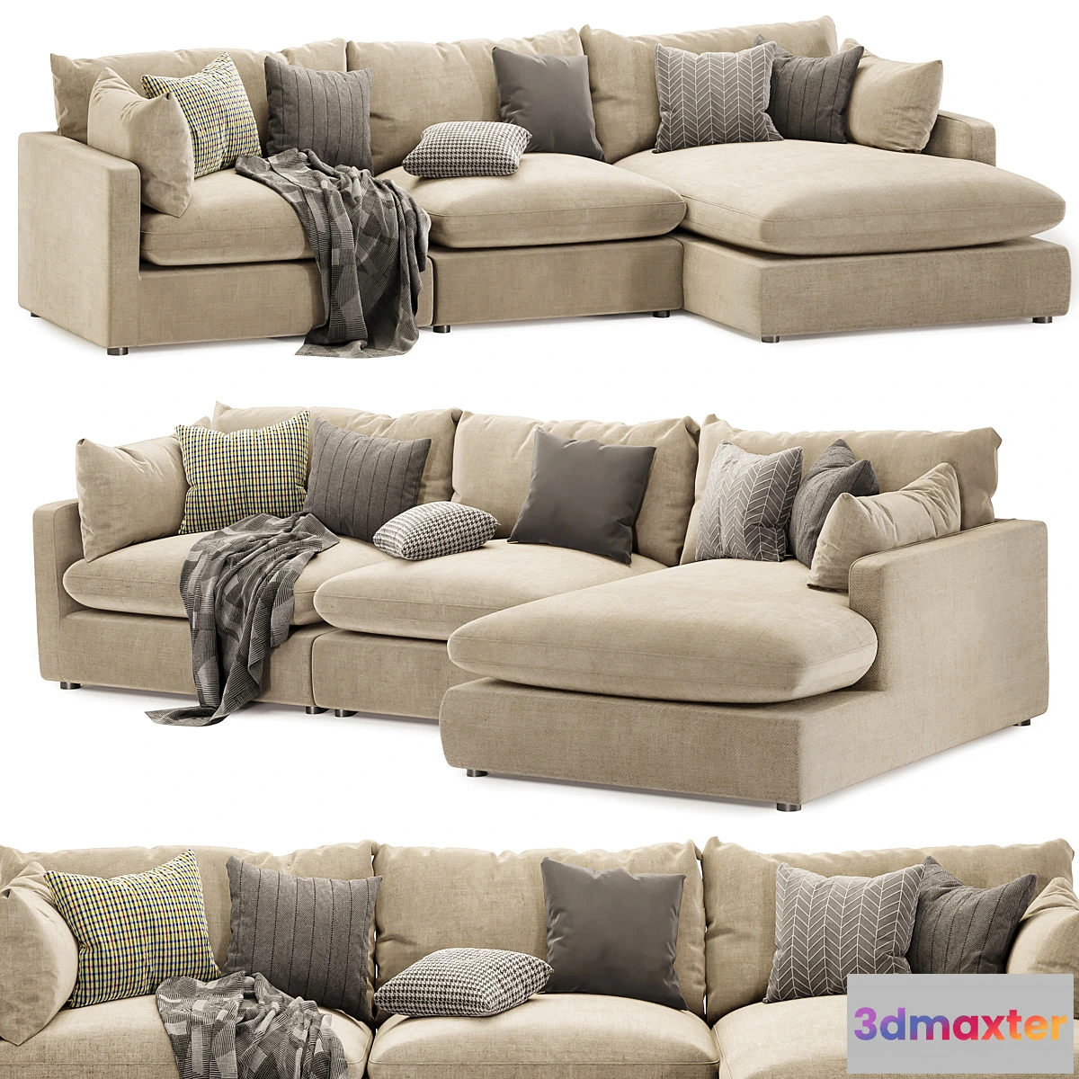 1441528 - Sophie 3 Piece Modular Sofa Chaise 3D Max