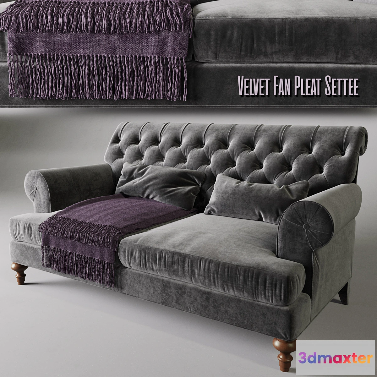 1451282 - Velvet Fan Pleat Settee  RALF Coffee table 3D Max
