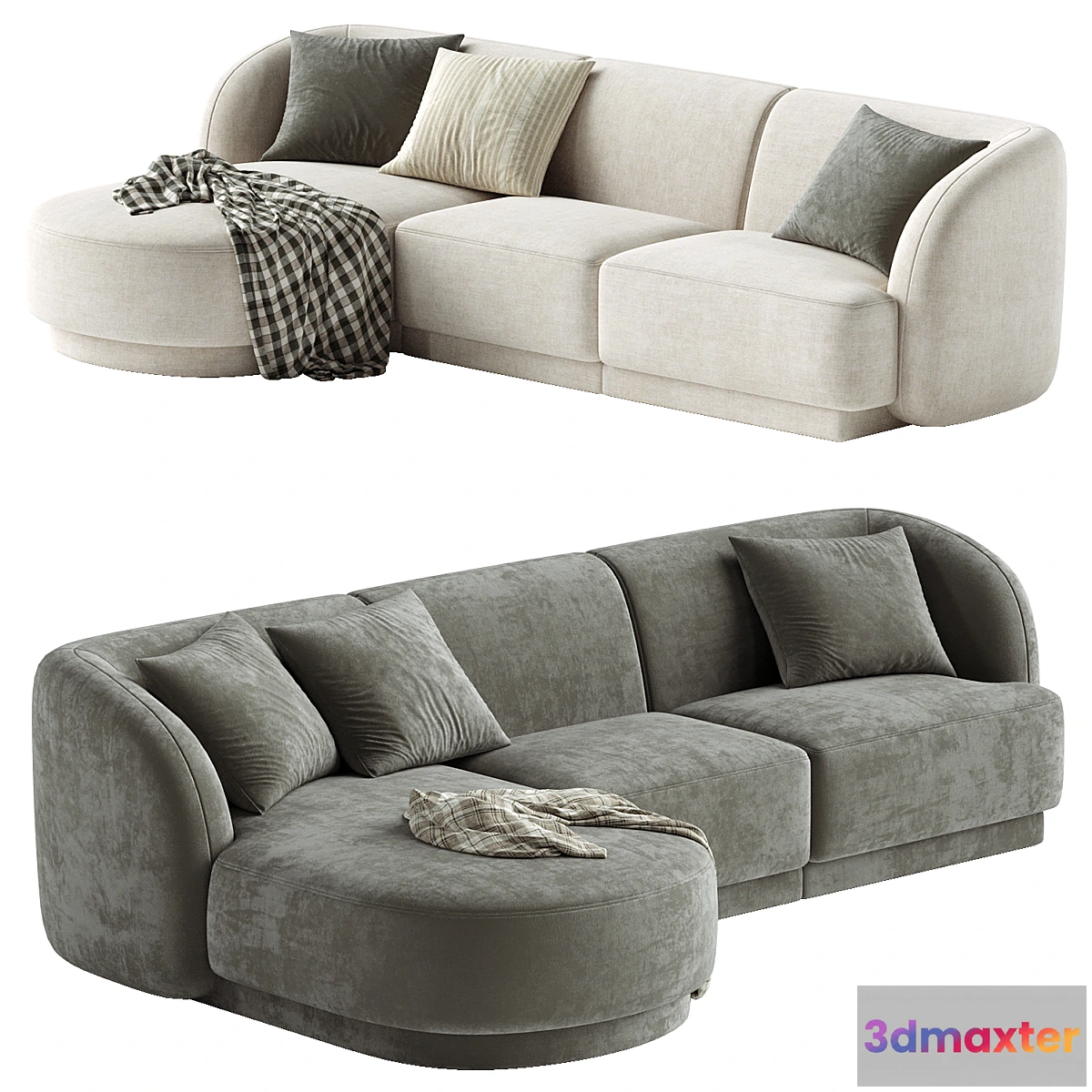 1455452 - 3.5-seater corner sofa Miley left velvet 3D Max