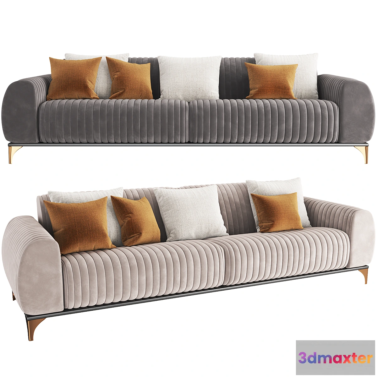 1464802 - Sofa 4 Lugares Sala de Estar Base de Madeira 3D Max