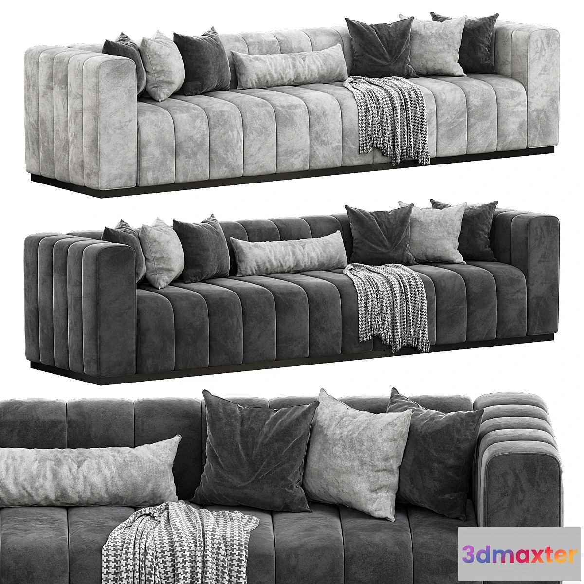 1477232 - Forte 101 Extra-Large Channeled Charcoal Velvet Sofa 3D Max