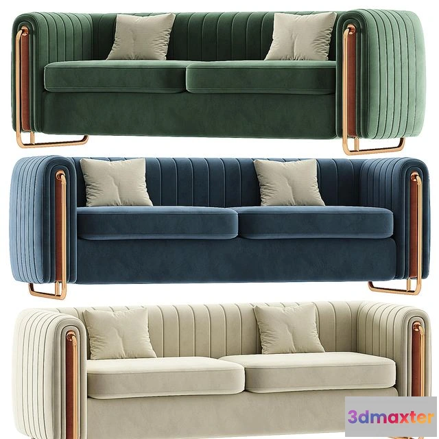1538114 - Modern Velvet Sofa Channel Tufted Arms and Back Green 3D Max