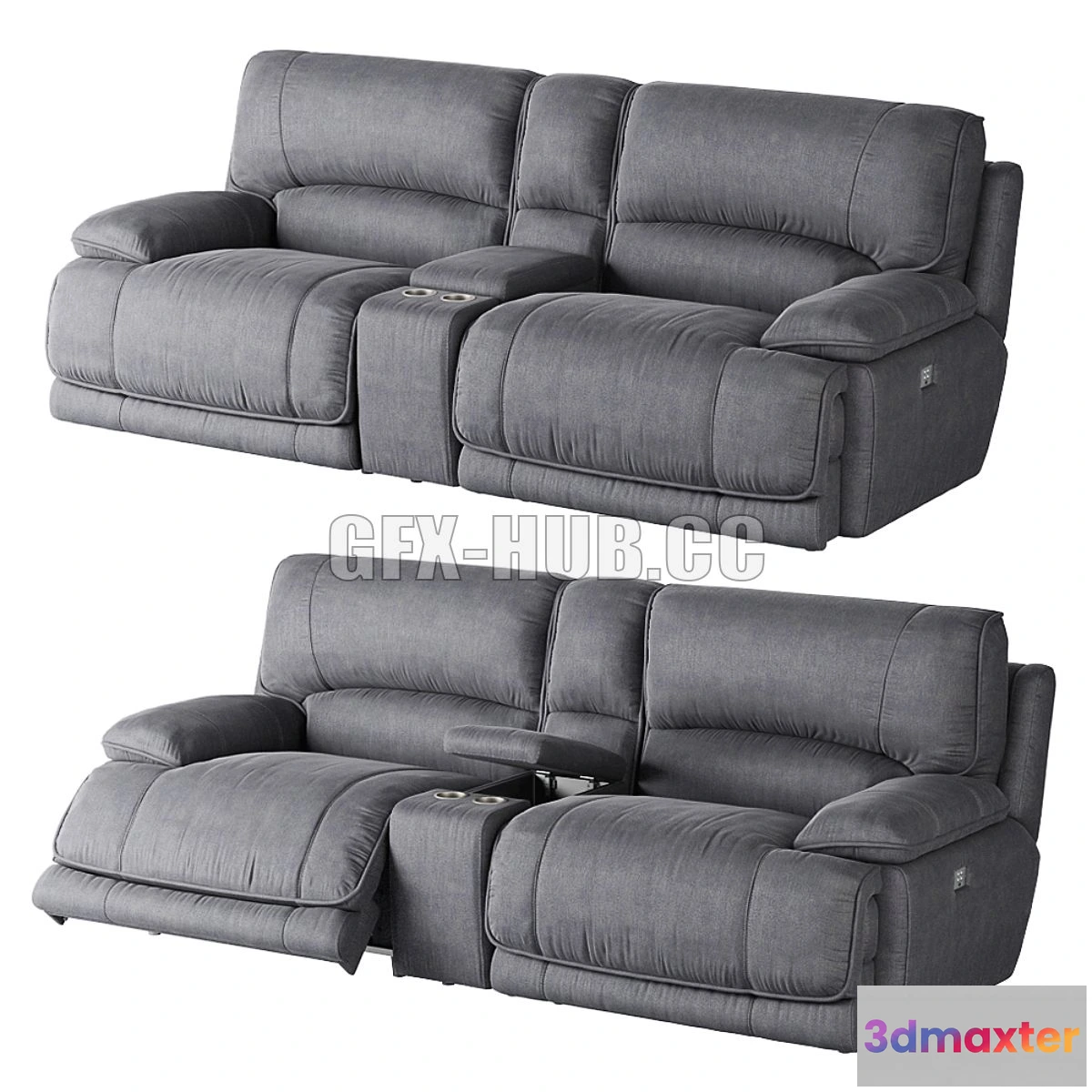 1546573 - American Signature Furniture Mario 3-Piece Dual Power Reclining Sectional 3D Max