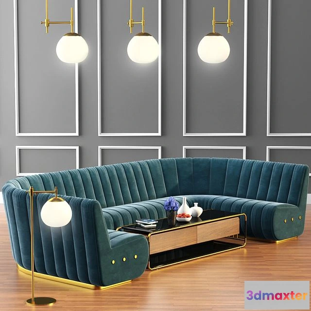 1547640 - Sophia Long Sofa & Launter Table With Parquet 3D Max