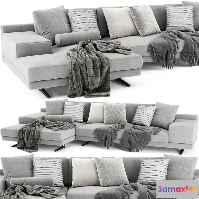 1556507 - Poliform Mondrian With Chaise Longue 3D Max