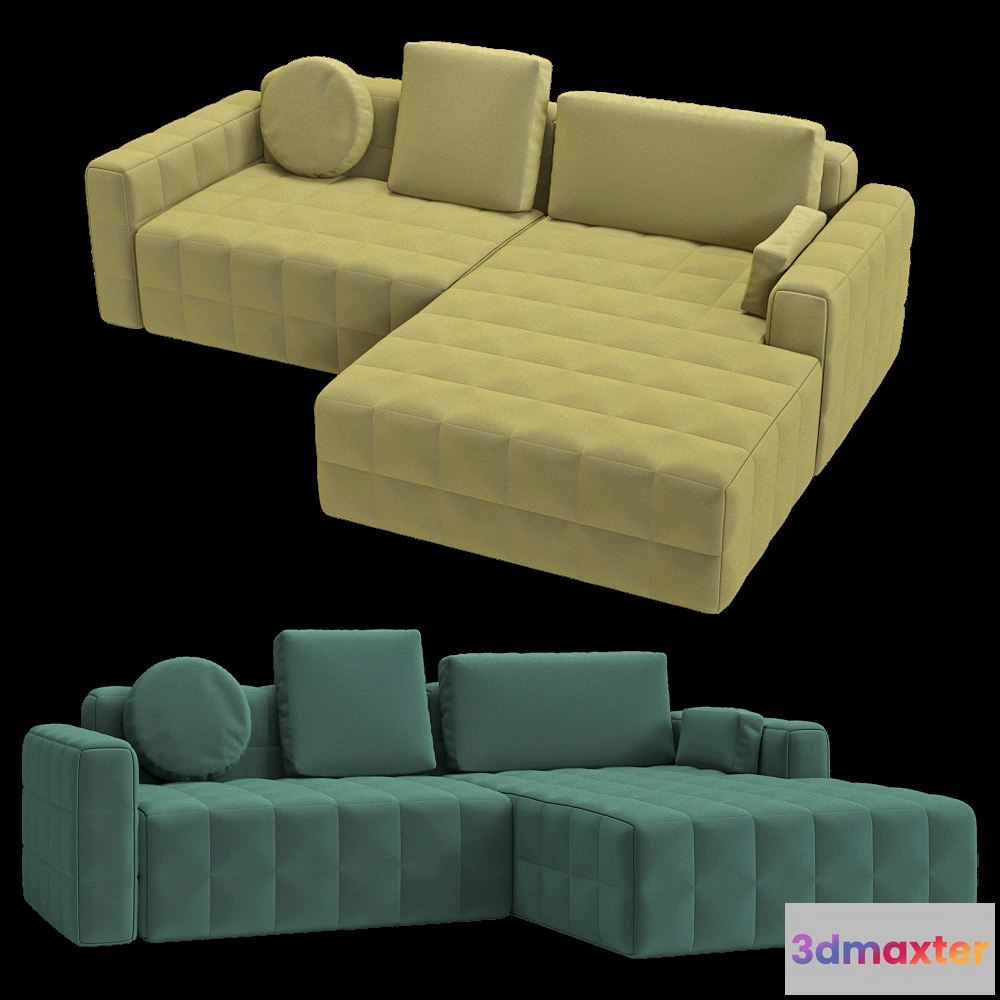 1633238 - KULT  - 4-seater fixed sofa with a daybed Block 3D Max